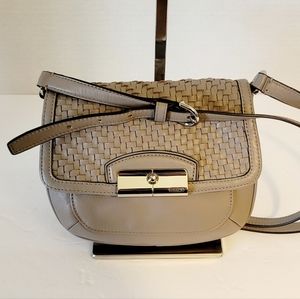 Coach Mushroom Grey Woven Leather Kristin Crossbody
